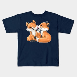 Cute Fox Pair in a Unique Artwork Kids T-Shirt